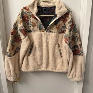 Cider Cream and Print Cat Floral Half Zip
